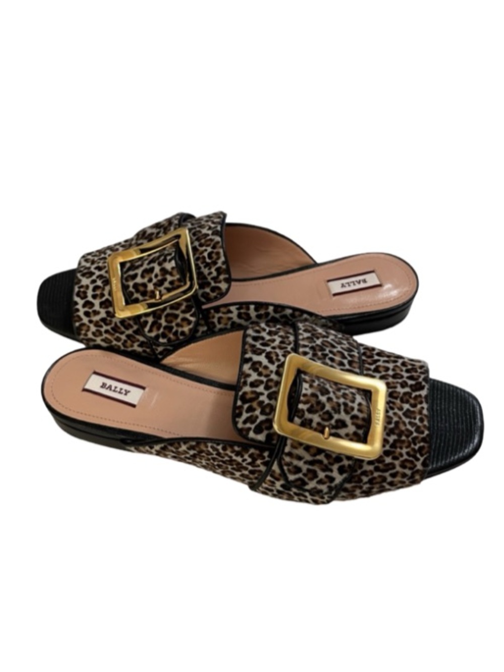 Bally Leopard Print Buckle Mule Sandals in Brown and Gold Size 391/2 - Picture 3 of 14